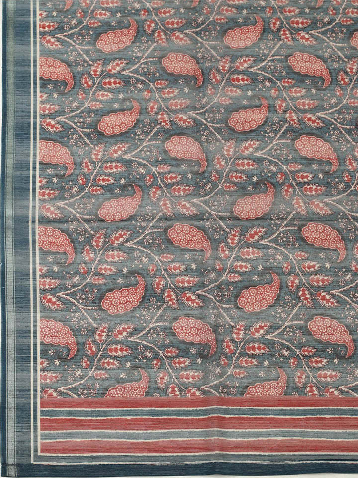 Printed Chanderi Unstitched Suit With Pant &amp; Dupatta