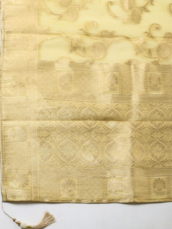 Embroidered Chanderi Unstitched Suit With Pant &amp; Dupatta