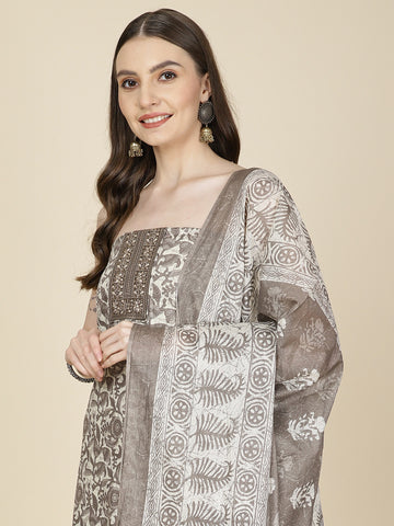 Neck Patti Printed Cotton Unstitched Suit Piece With Dupatta