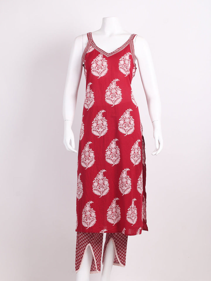 Printed Cotton Kurta With Pants &amp; Dupatta