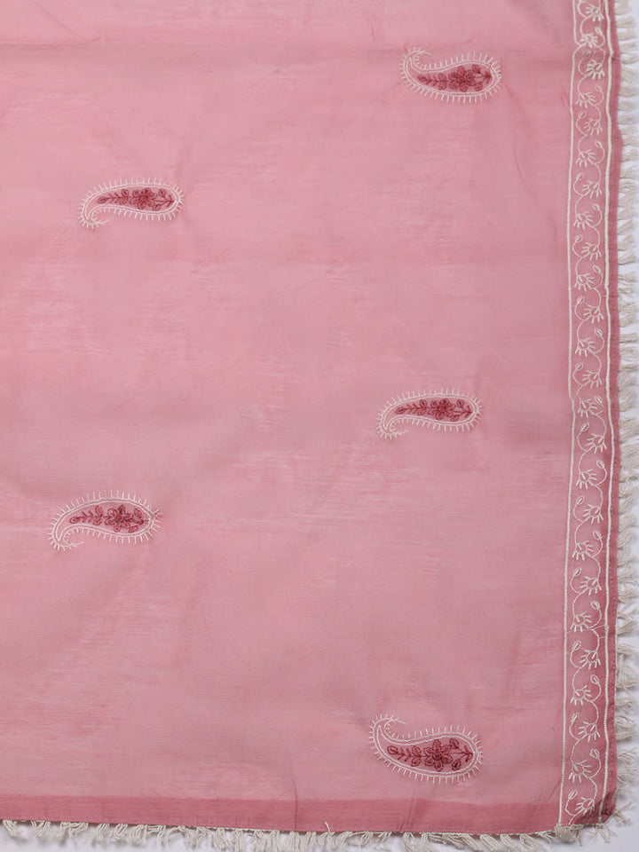 Embroidered Cotton Blend Unstitched Suit With Pant &amp; Dupatta