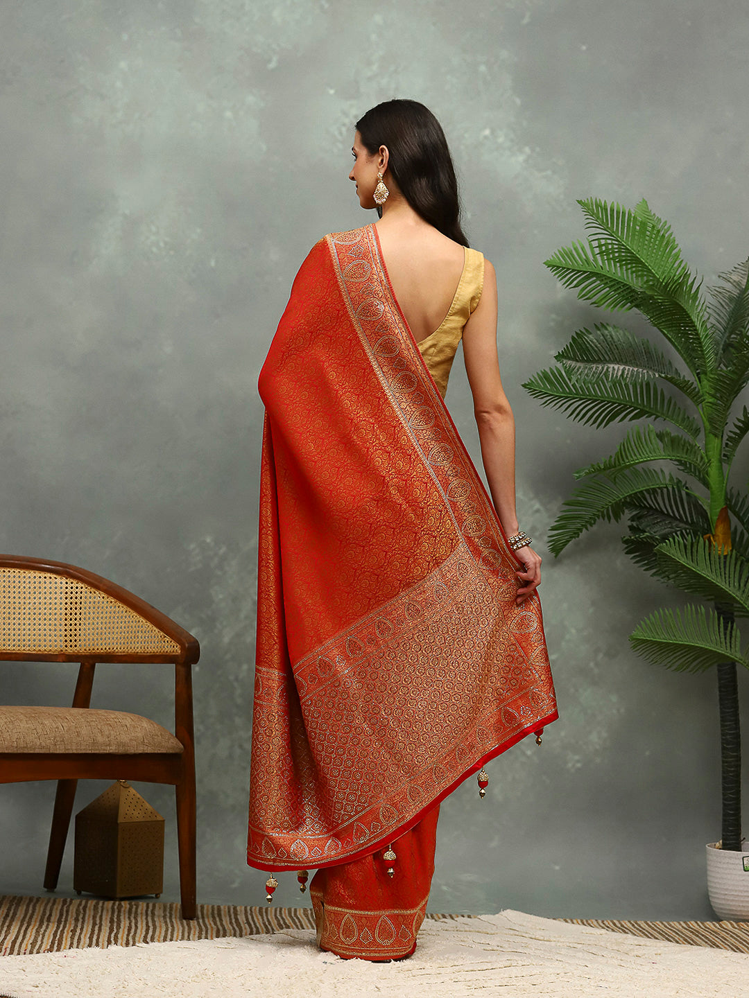 Stone Work Satin Embroidery Saree