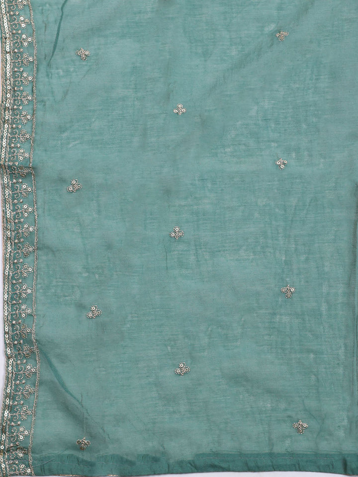 Neck Embroidered Chanderi Unstitched Suit With Dupatta