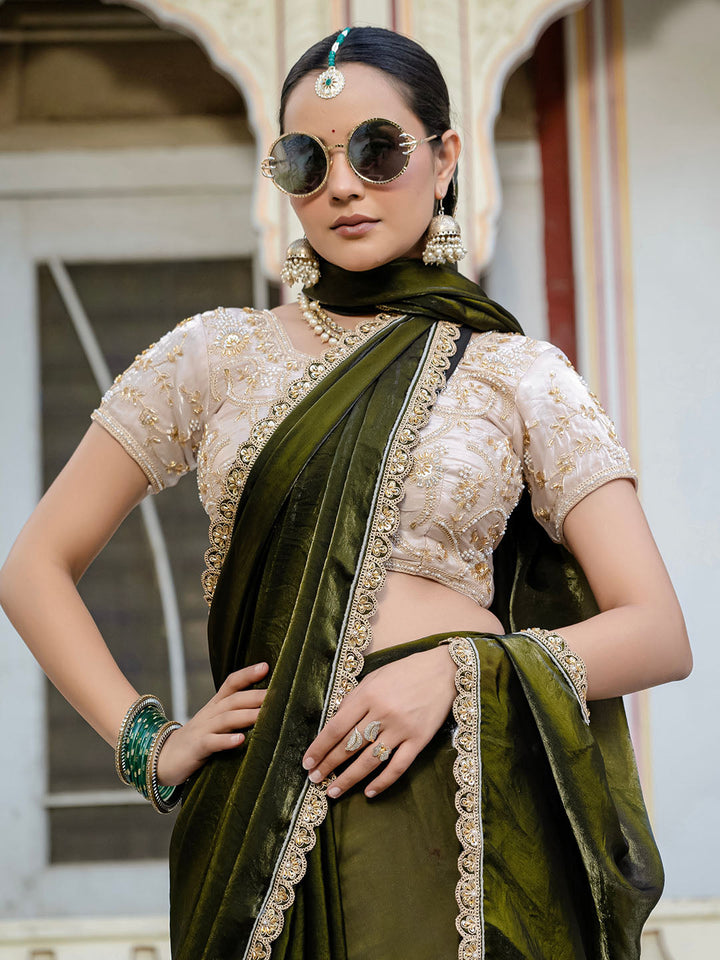 Embroidered Satin Saree
