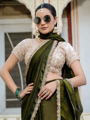 Embroidered Satin Saree