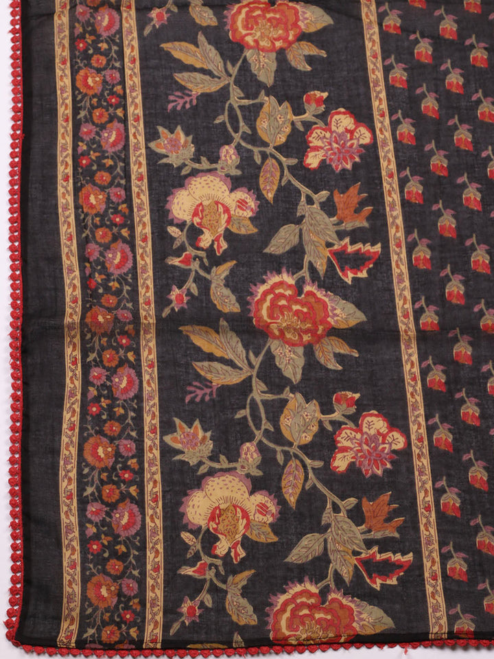 Embroidered Cotton Blend Unstitched Suit With Pant &amp; Dupatta