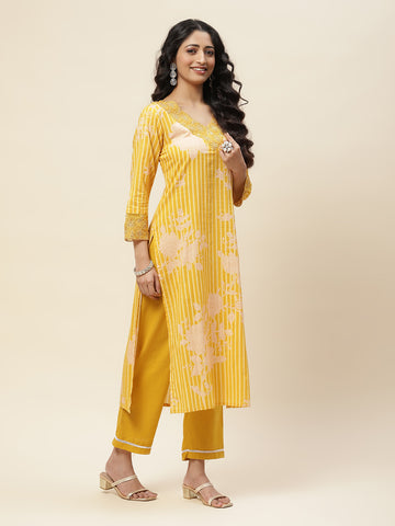 Printed Cotton Kurta With Pants Straight