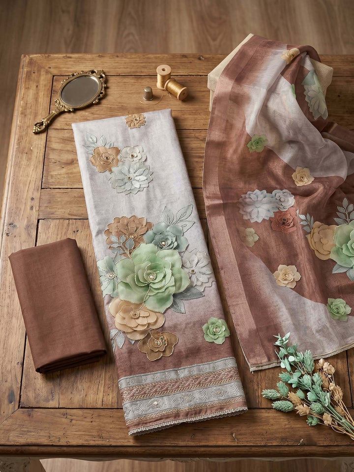 Printed Chanderi Unstitched Suit With Dupatta