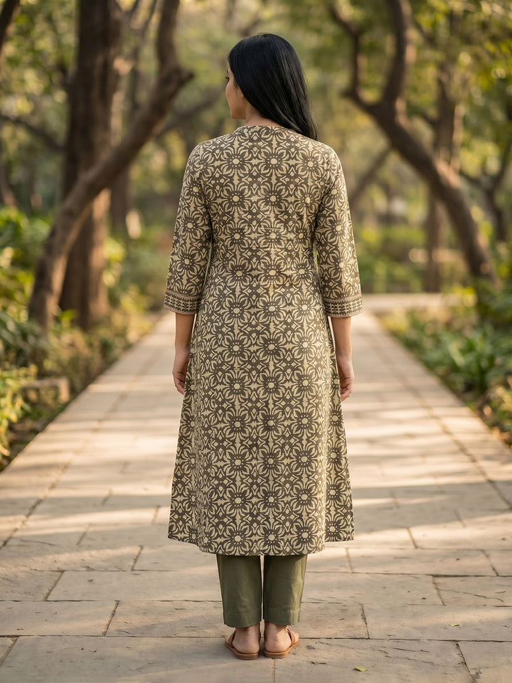 Embroidered Cotton Blend Kurta With Pant &amp; Dupatta
