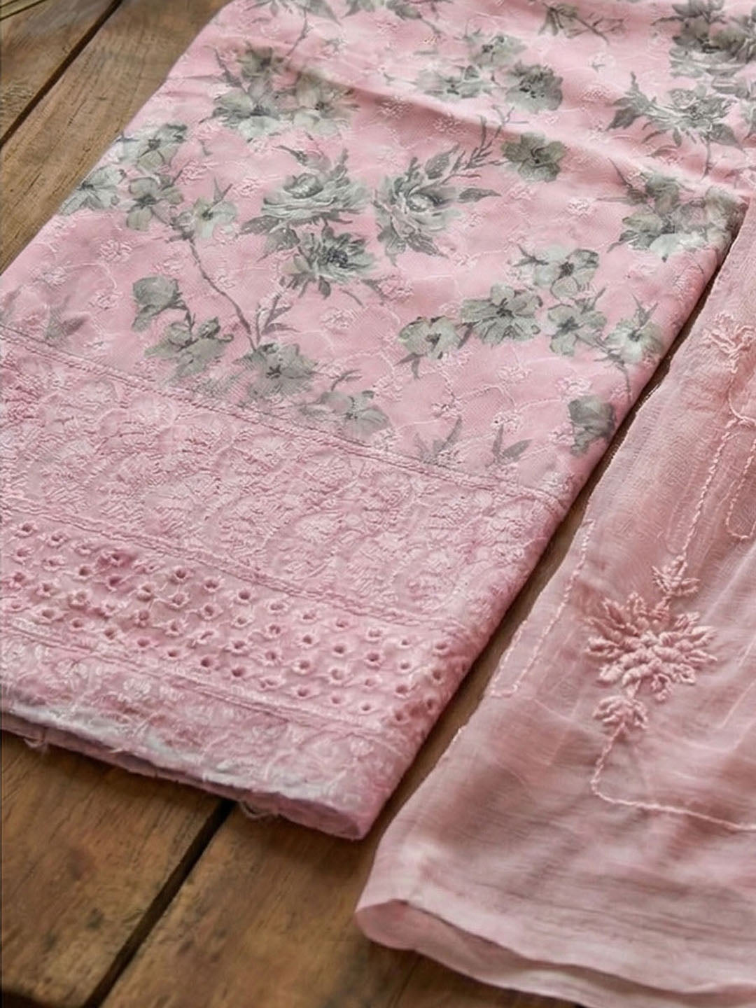Embroidered Cotton Blend Unstitched Suit With Pant &amp; Dupatta