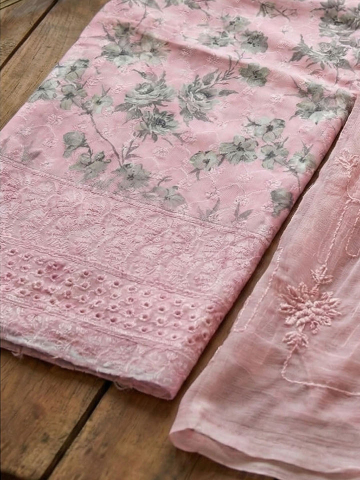 Embroidered Cotton Blend Unstitched Suit With Pant &amp; Dupatta