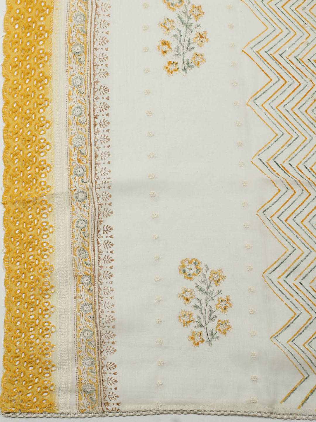 Printed Cotton Blend Unstitched Suit With Pant &amp; Dupatta