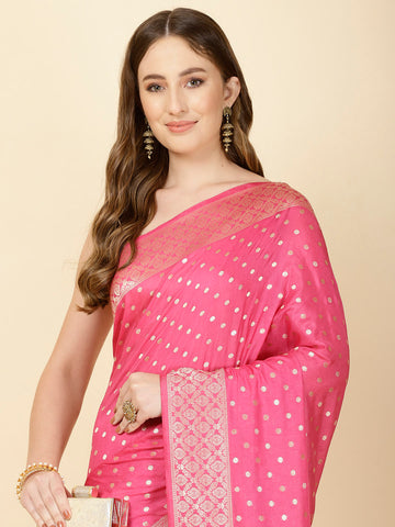 Zari Border Booti Woven Crepe Saree