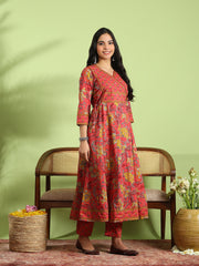 Printed Cotton Kurta With Pant & Dupatta