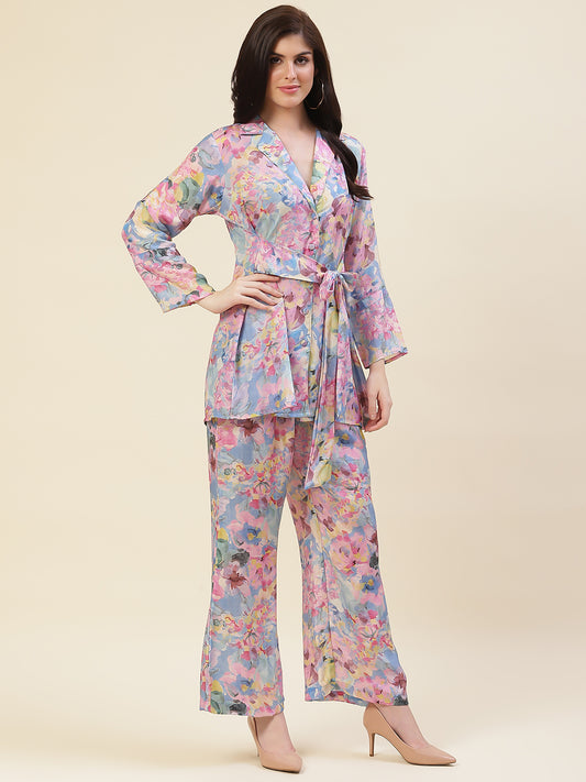 Sky Blue Pink Hues Co-ord Set Short Kurta