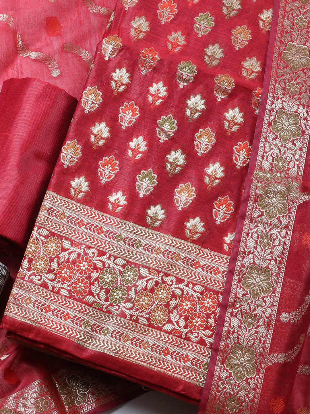 Banarasi Chanderi Unstitched Suit With Pant &amp; Dupatta