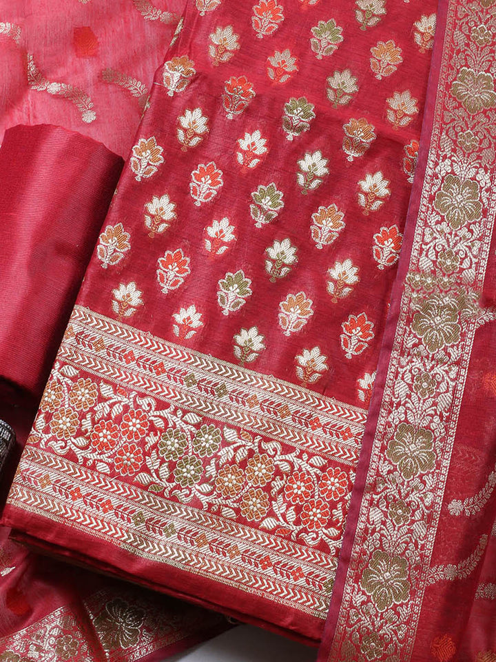 Banarasi Chanderi Unstitched Suit With Pant &amp; Dupatta