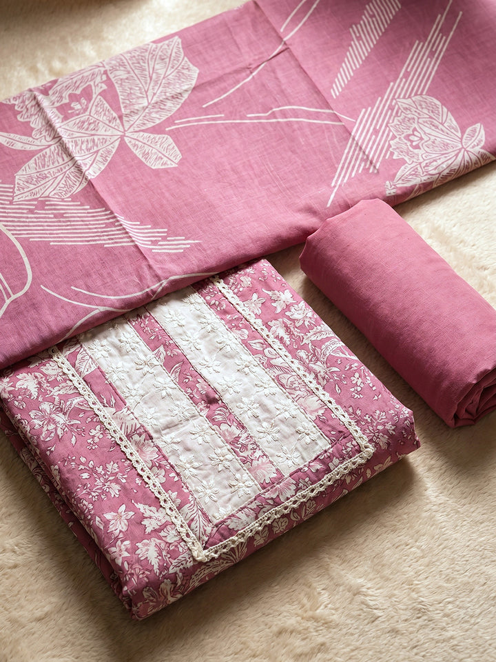 Printed Cotton Blend Unstitched Suit With Pant &amp; Dupatta