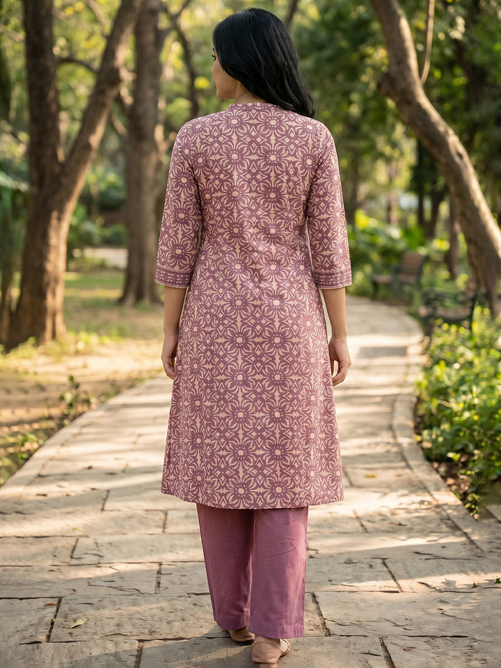 Embroidered Cotton Blend Kurta With Pant &amp; Dupatta