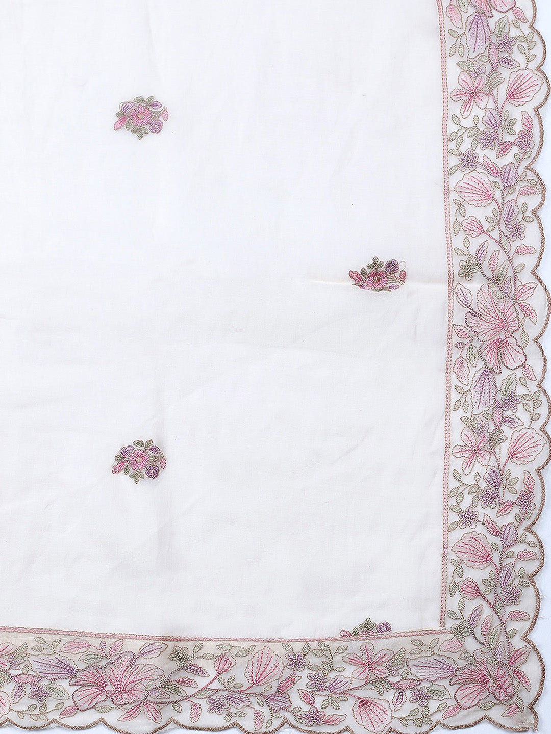 Embroidered Chanderi Unstitched Suit With Pant &amp; Dupatta