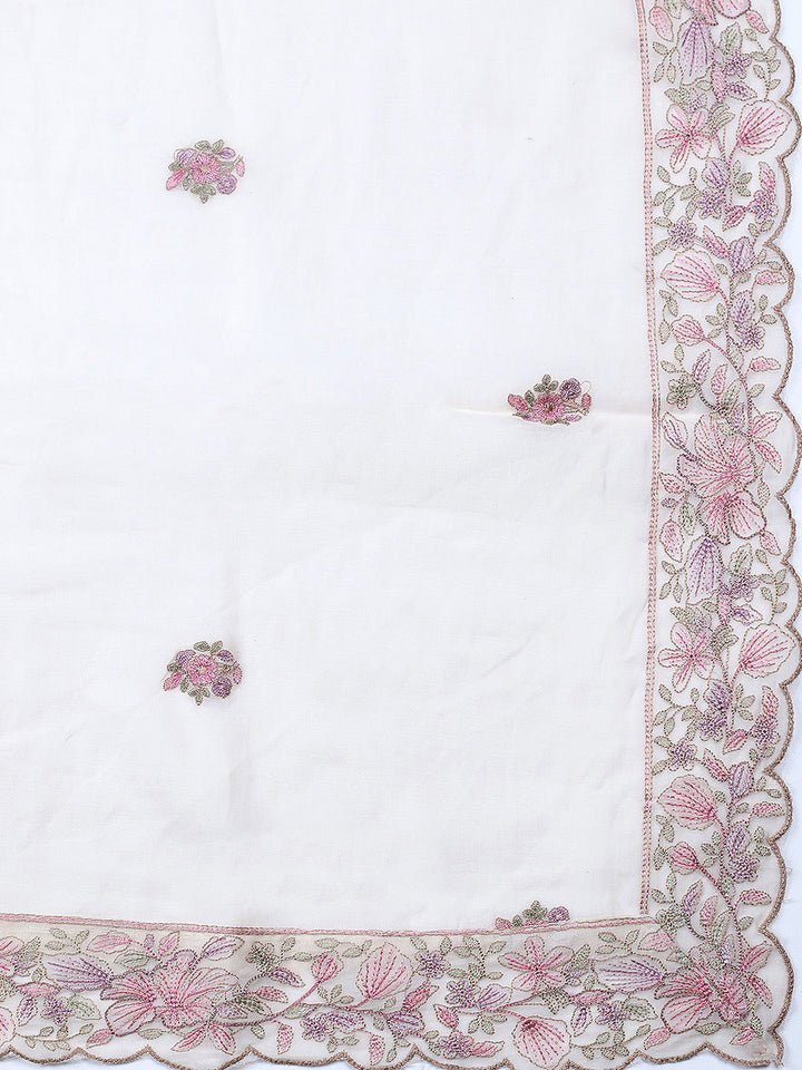 Embroidered Chanderi Unstitched Suit With Pant &amp; Dupatta
