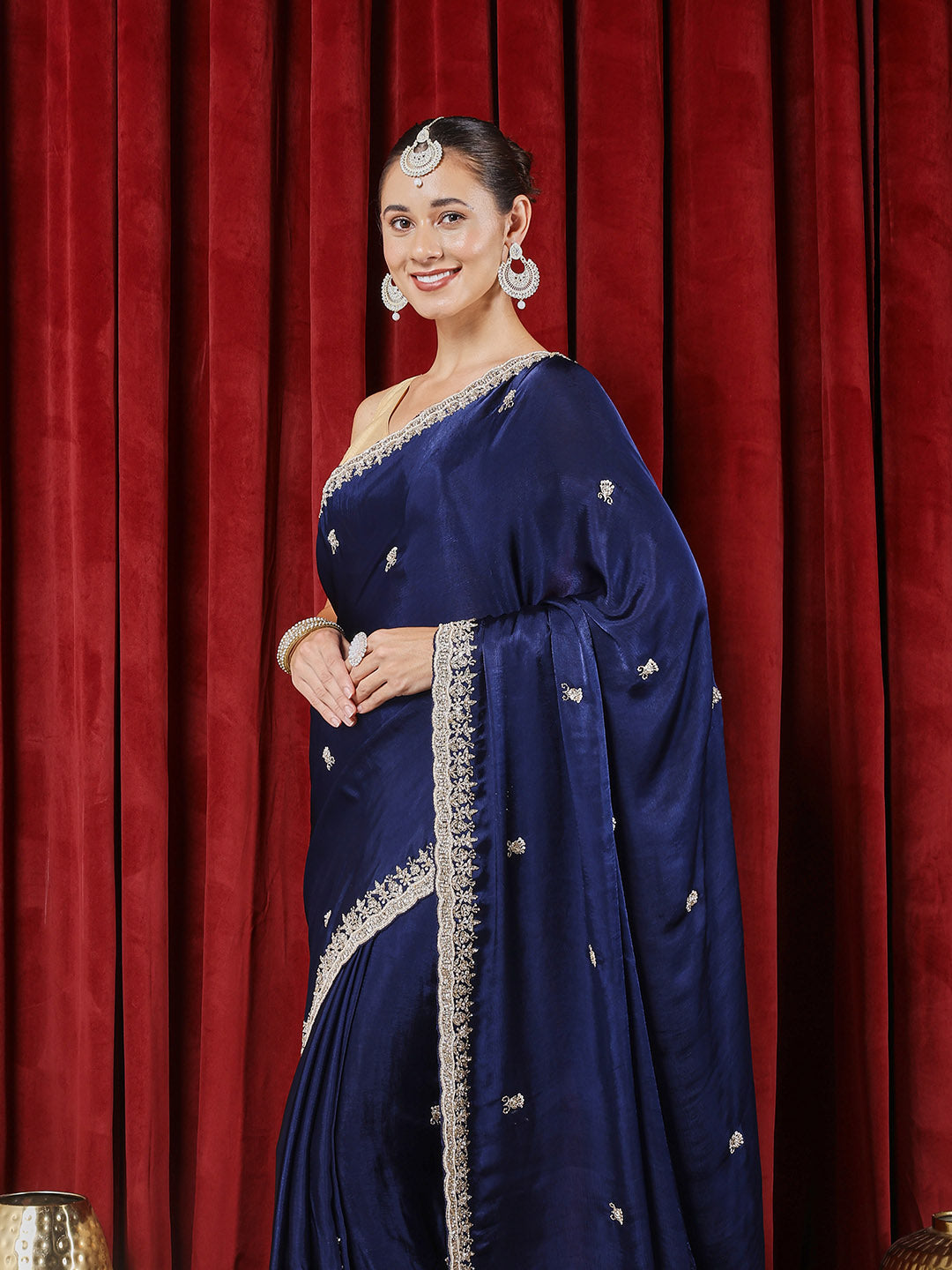 Stone Embroidered Chinon Saree