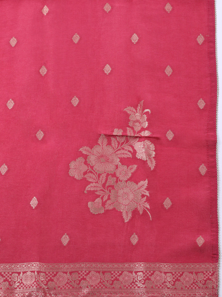 Woven Design Chanderi Unstitched Suit With Pant &amp; Dupatta