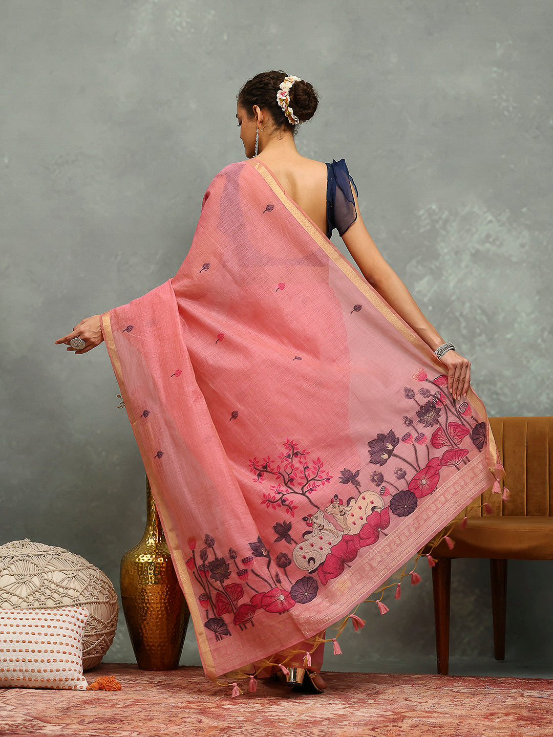 Woven Border Booti Art Silk Saree
