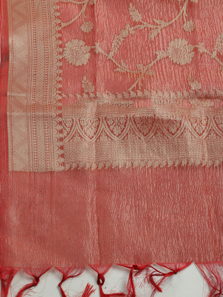 Embroidered Tissue Unstitched Kurta With Pant &amp; Dupatta