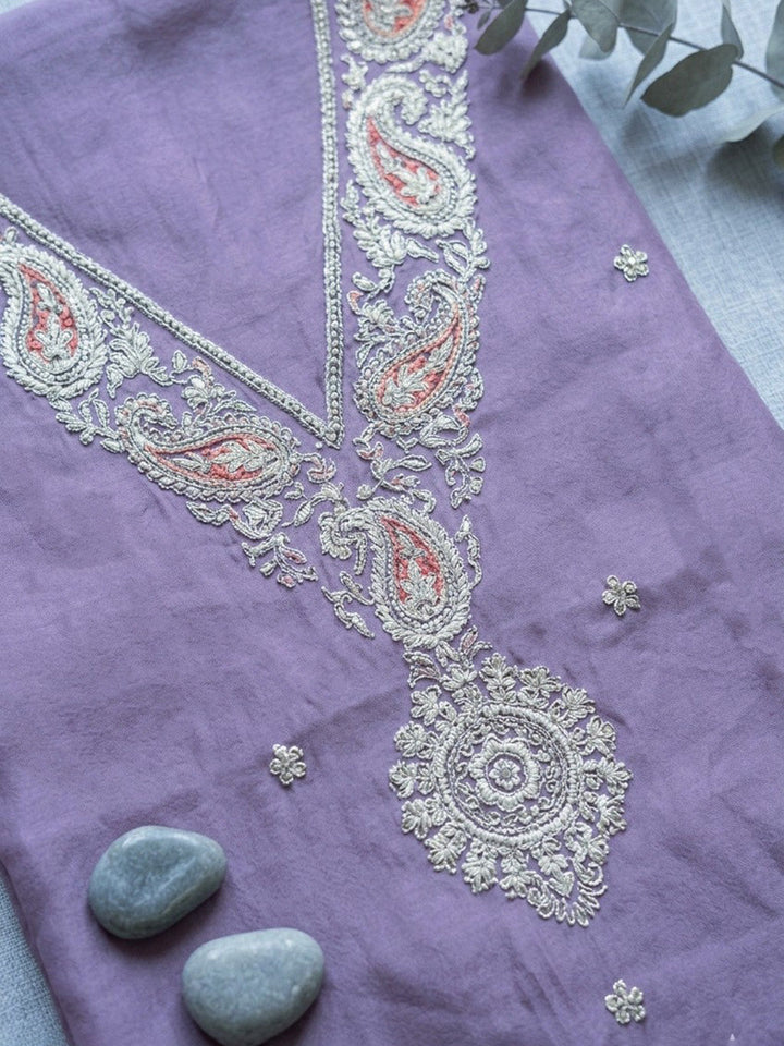 Embroidered Cotton Blend Unstitched Suit With Pant &amp; Dupatta