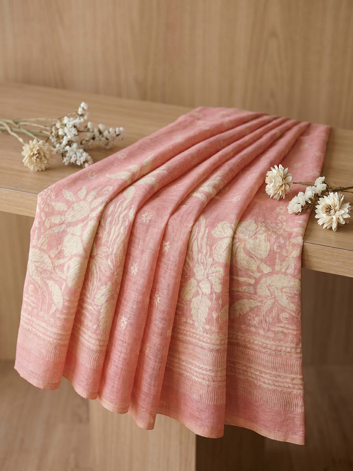 Printed Chanderi Unstitched Suit With Pant &amp; Dupatta