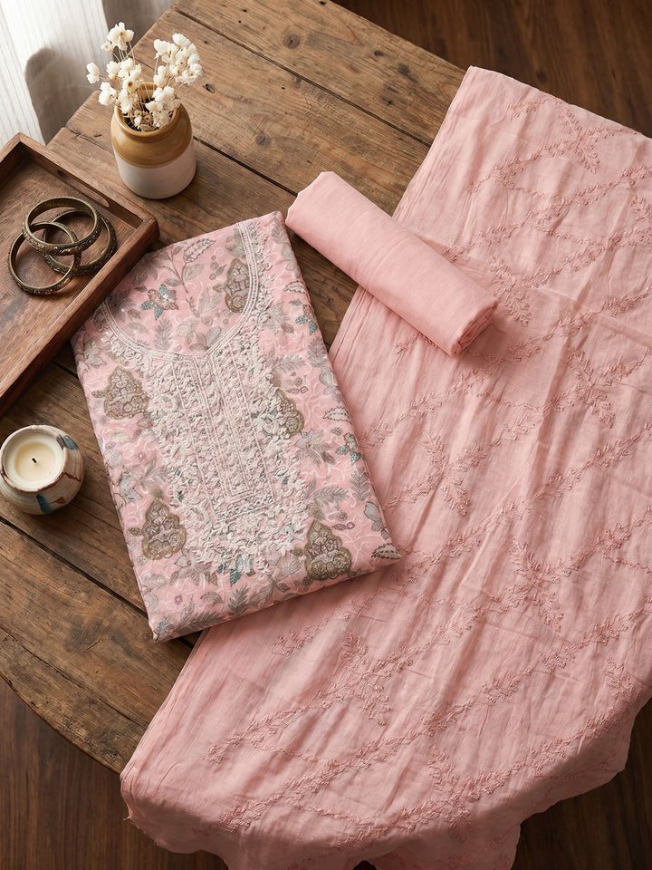 Neck Embroidered Cotton Blend Unstitched Suit With Dupatta