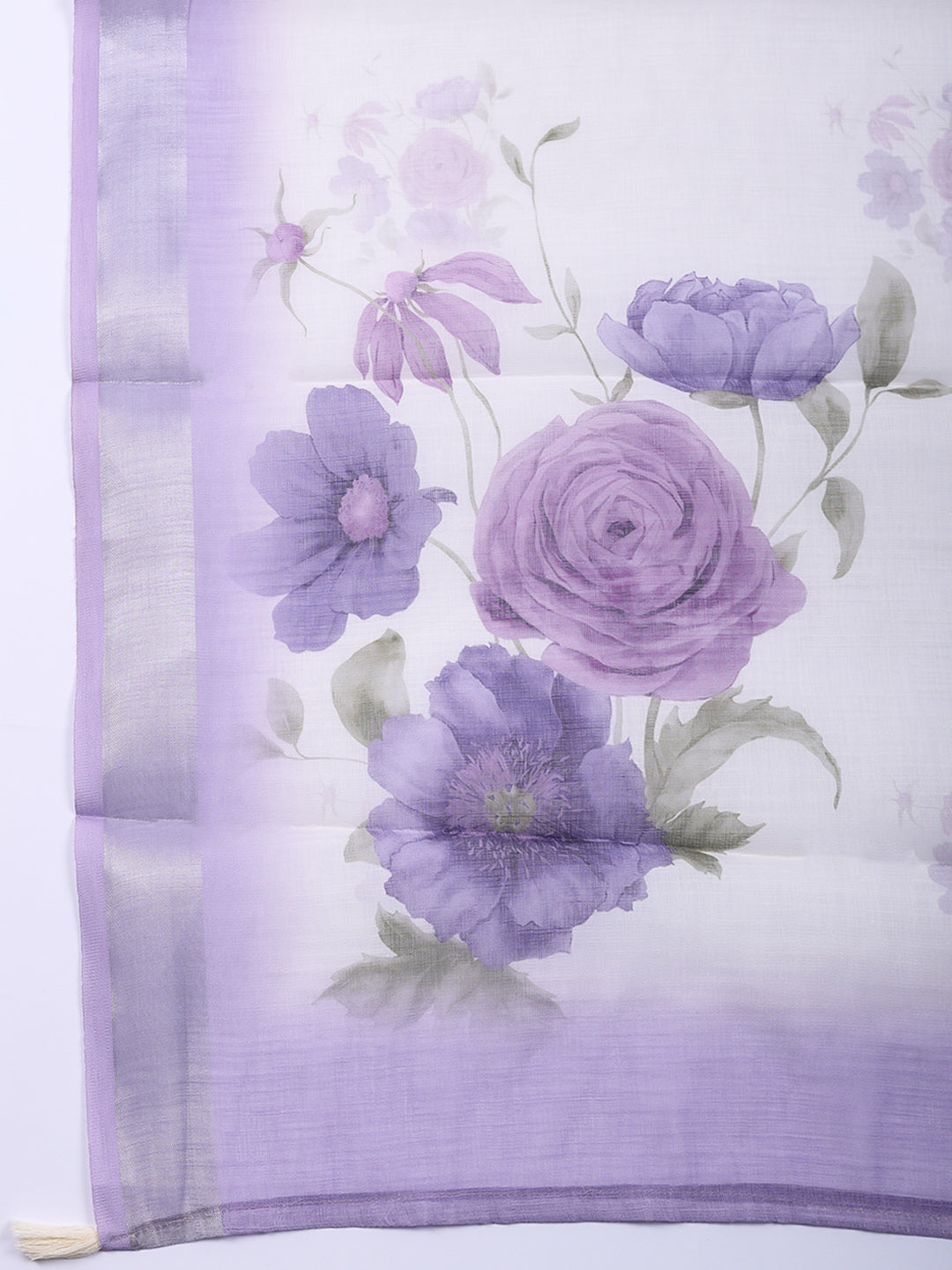 Printed Linen Blend Unstitched Suit With Pant &amp; Dupatta