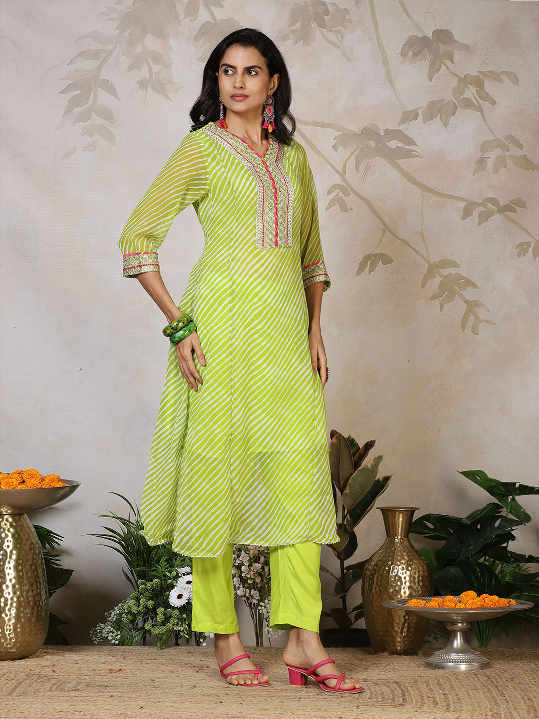 Embroidered Georgette Kurta With Pants &amp; Dupatta