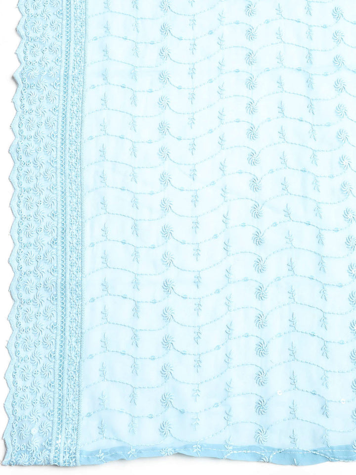 Chikan Work Georgette Unstitched Suit With Dupatta