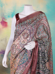 Printed Tussar Pink Multi Saree