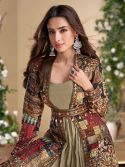 Georgette Embroidered With Printed Jacket With Gown