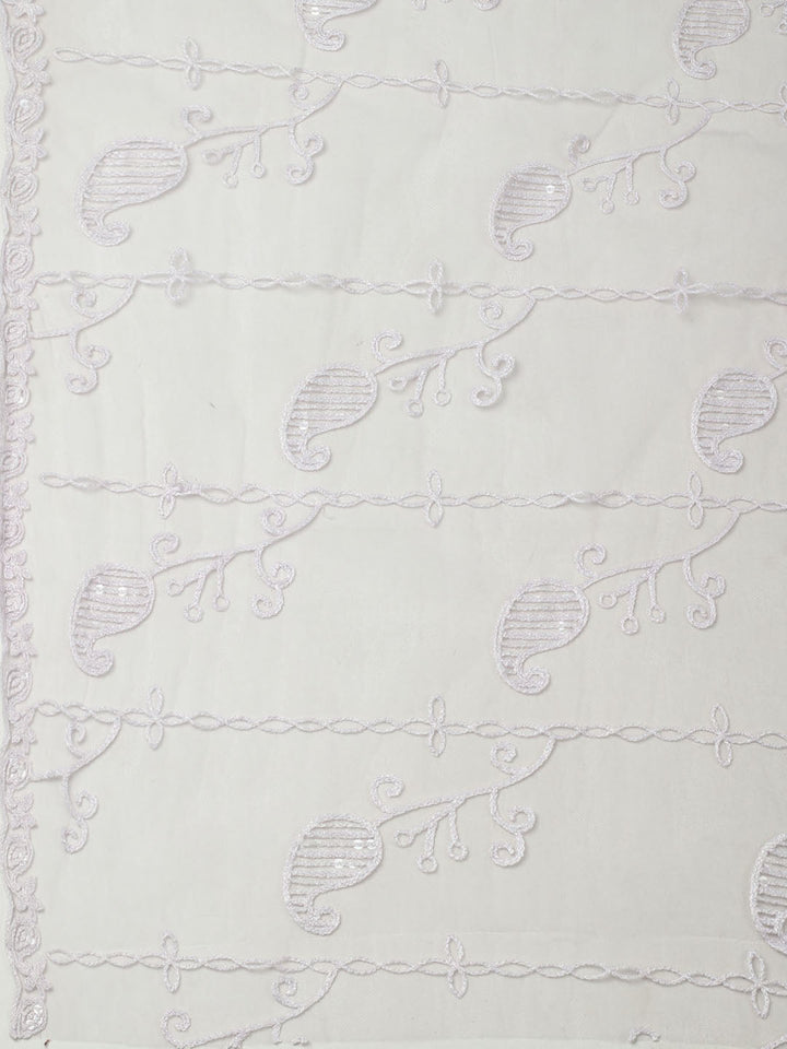 Embroidered Chanderi Unstitched Suit With Pant &amp; Dupatta