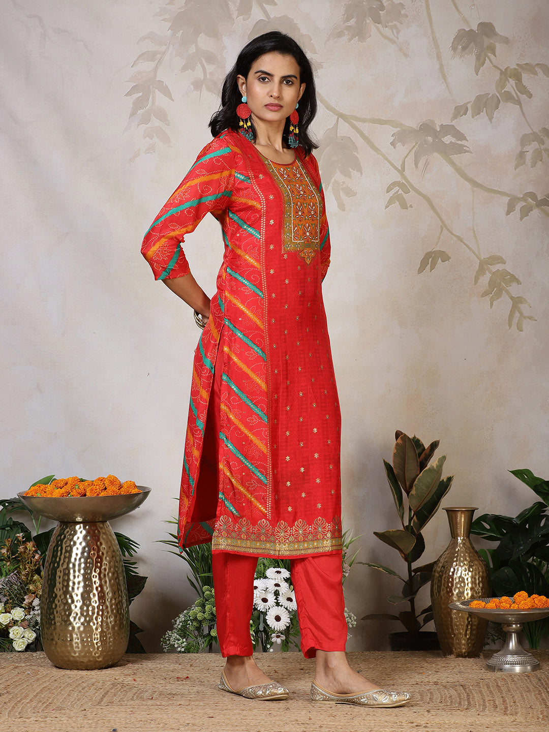 Banarasi Weave Art Silk Kurta With Pants &amp; Dupatta