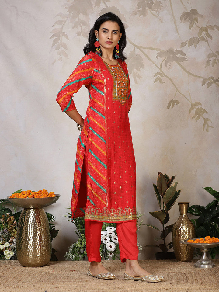 Banarasi Weave Art Silk Kurta With Pants &amp; Dupatta