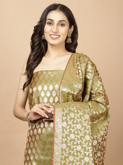 Woven Banarasi Chanderi Unstitched Suit With Dupatta