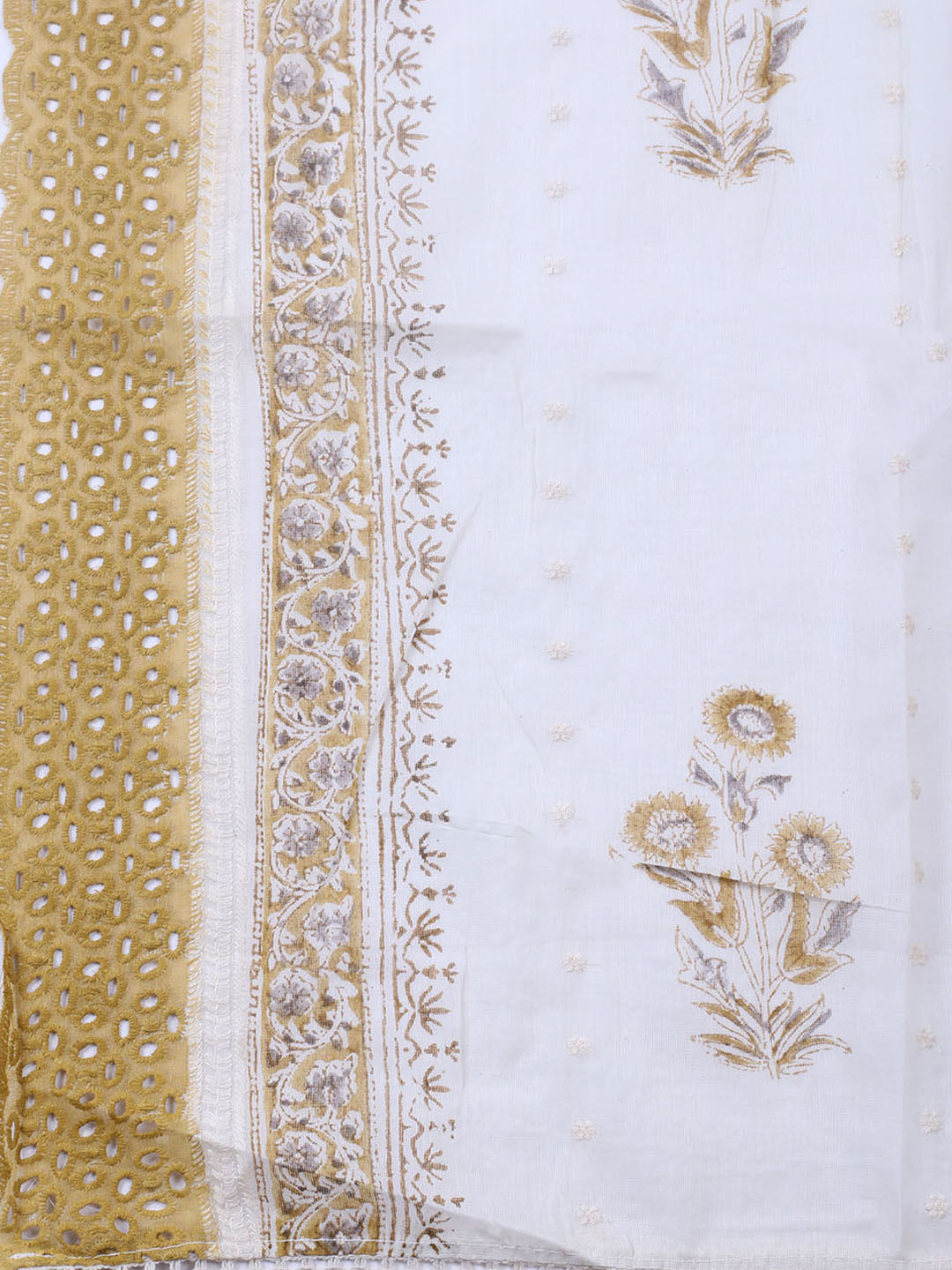 Embroidered Cotton Blend Unstitched Suit With Pant &amp; Dupatta