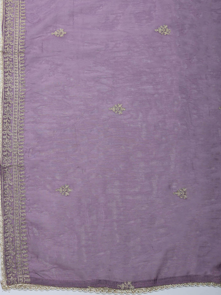 Embroidered Chanderi Unstitched Suit With Pant &amp; Dupatta