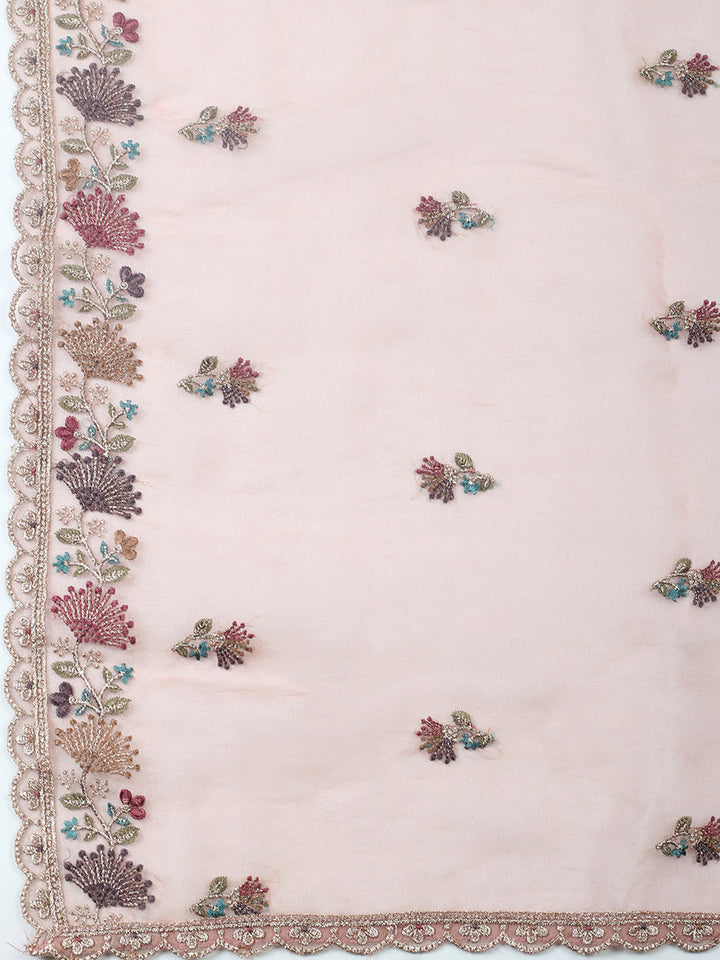 Embroidered Organza Unstitched Suit With Pant &amp; Dupatta