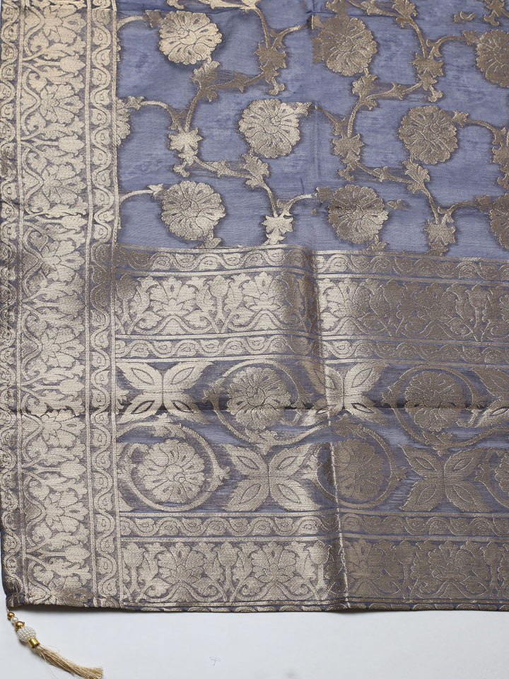 Embroidered Organza Unstitched Suit With Pant &amp; Dupatta
