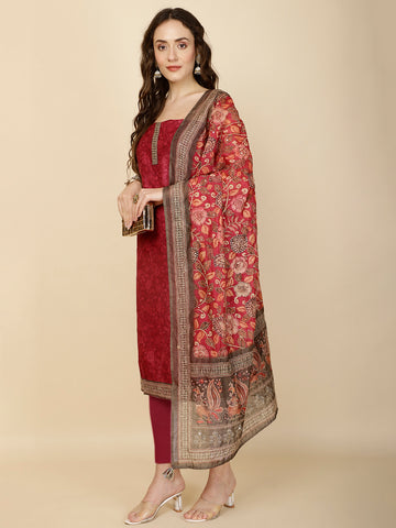 Kantha Embroidery & Printed Chanderi Unstitched Suit Piece With Dupatta