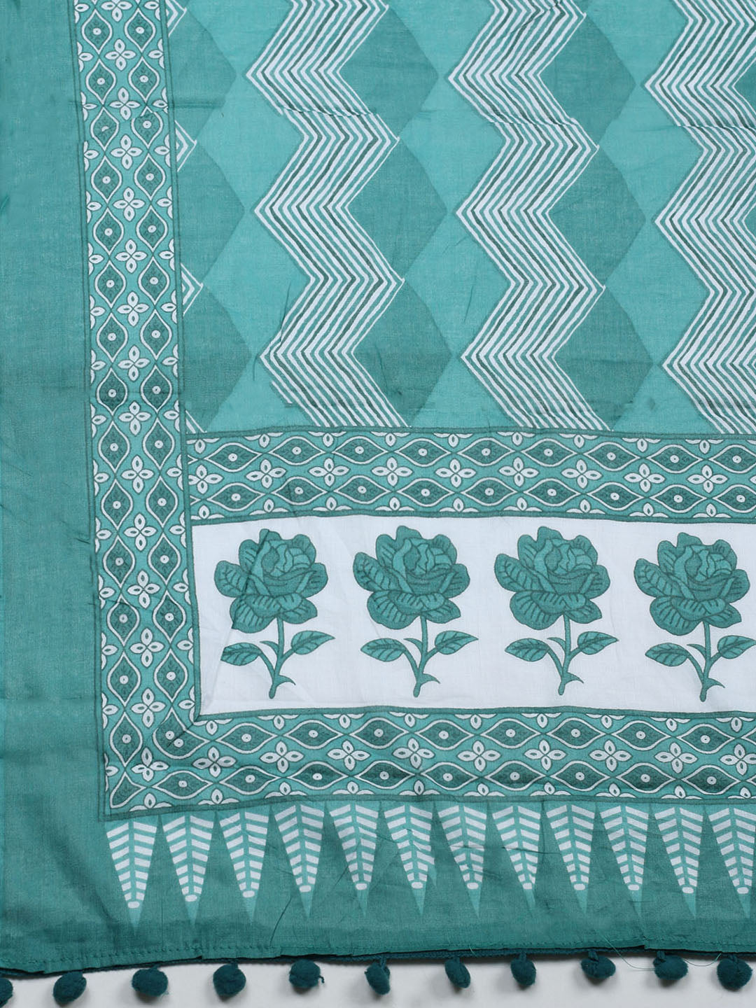Printed Cotton Blend Unstitched Suit With Pant &amp; Dupatta