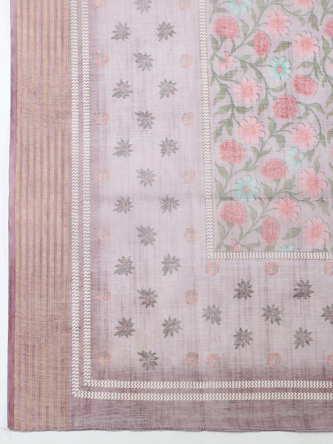 Embroidered Cotton Blend Unstitched Suit With Pant &amp; Dupatta