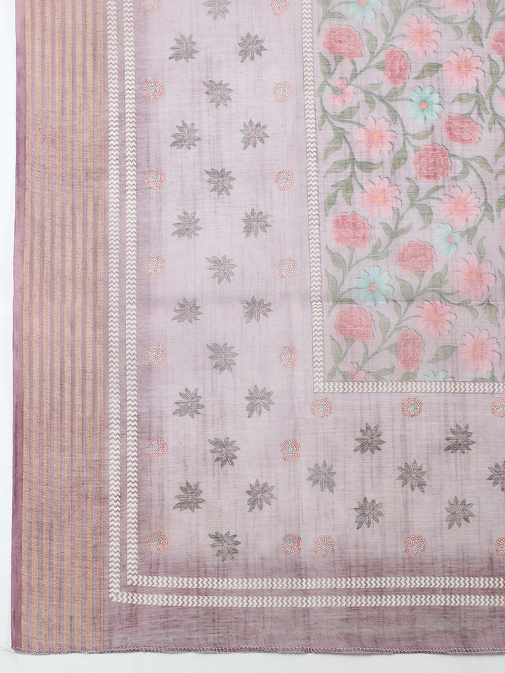 Embroidered Cotton Blend Unstitched Suit With Pant &amp; Dupatta