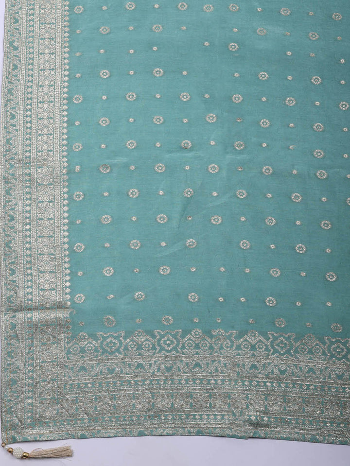Embroidered Chanderi Unstitched Suit With Pant &amp; Dupatta